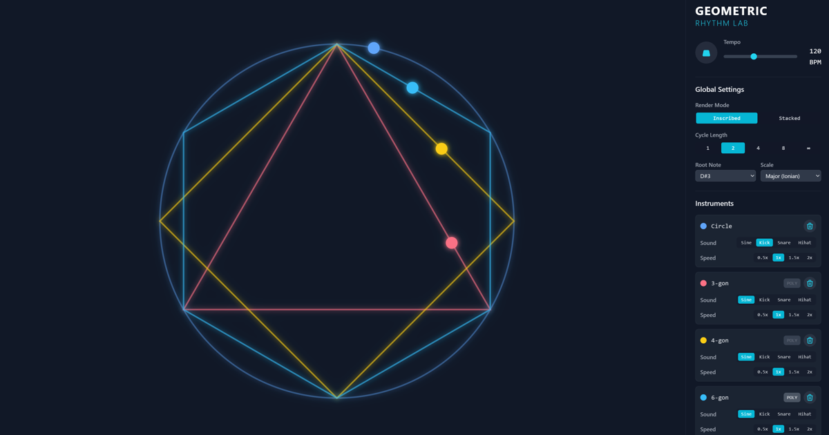 An interactive rhythmic geometry experiment app screenshot